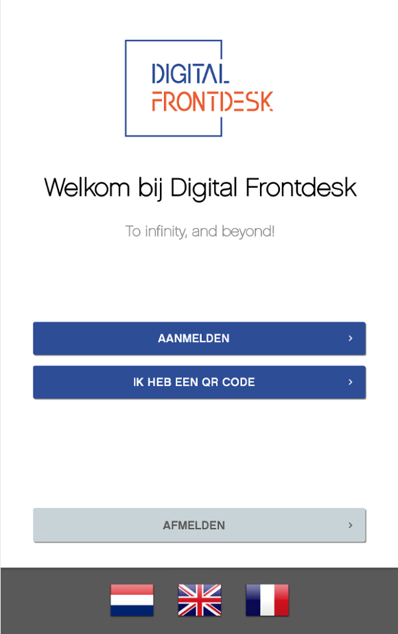 Welkomstscherm voor digitale bezoekersregistratie